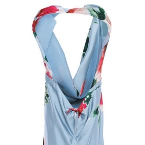 ADE' Floral Halter Asymmetric High Low Maxi Dress Size 6 Baby Blue Pink - Picture 4 of 9